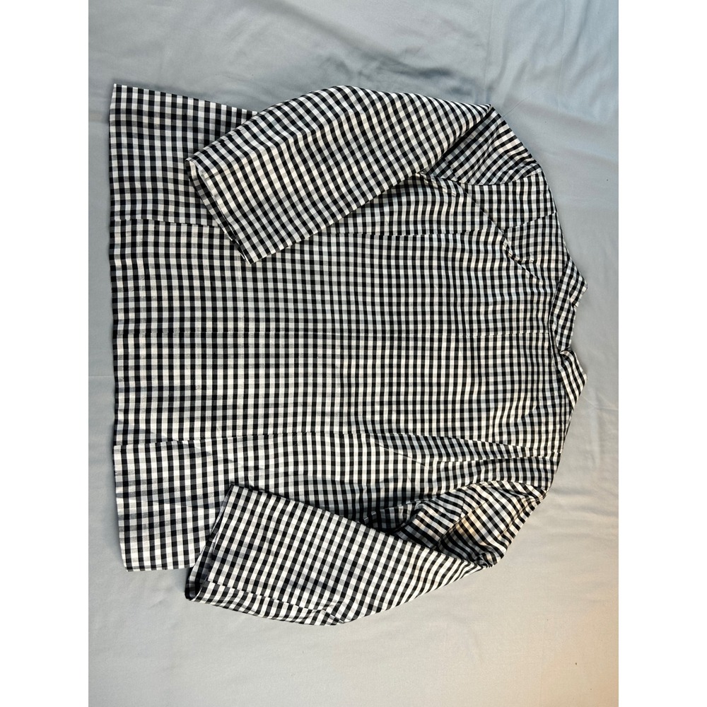 Dress Barn Womens 14 Pure Silk Gingham Check Jacket Black White Button Front Top - Picture 7 of 7